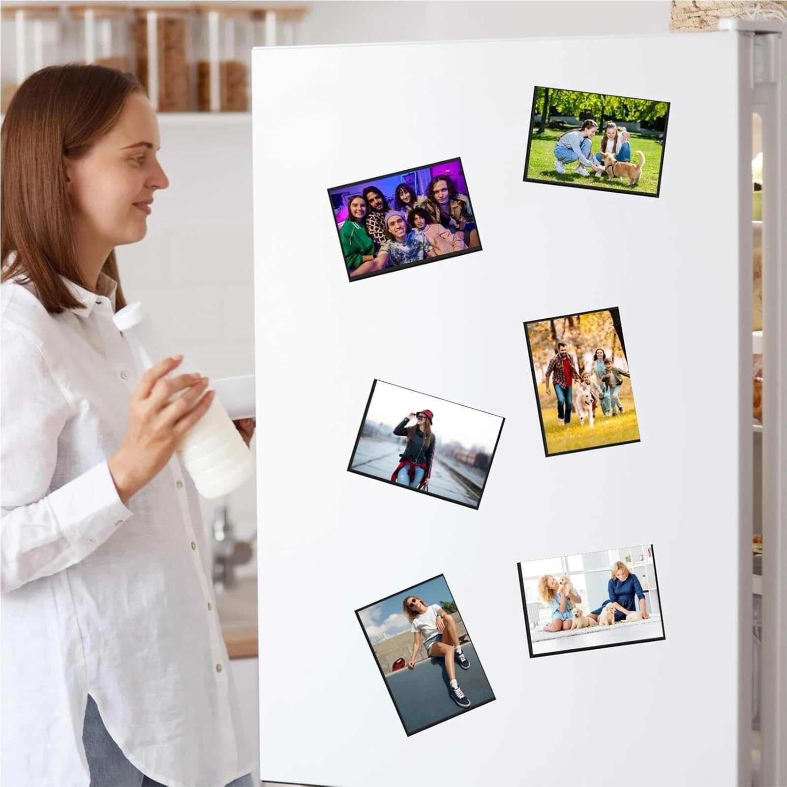 magnetyczne ramki na zdjęcia do lodówki, Opakowanie 5 sztuk, z czarną ramką, ramki na zdjęcia do lodówki, 4x6 cali, wielokrotnego użytku, eksponowania obrazów