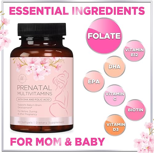 Miniatura 8 de Hello Lovely! Multivitamínico prenatal para mujer con ácido fólico y DHA, vitaminas prenatales con folato, omega 3, vitaminas D3, B6, B12 y hierro,