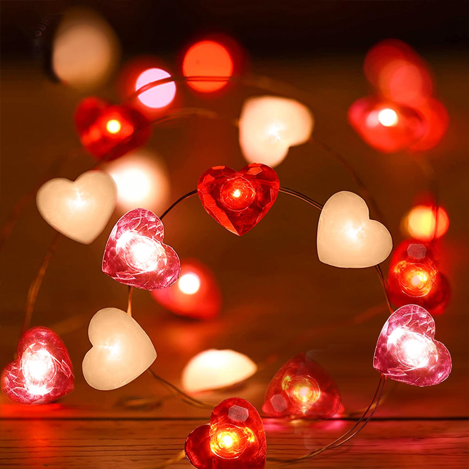 Herzförmige Lichterkette,2M 20LED Valentinstag Herzförmige Lichterkette,Lichterkette Innen,Valentinstag Dekoration,Aussenlichterkette Batterie,Lichterketten Vorhang,Outdoor Christmas Decorations