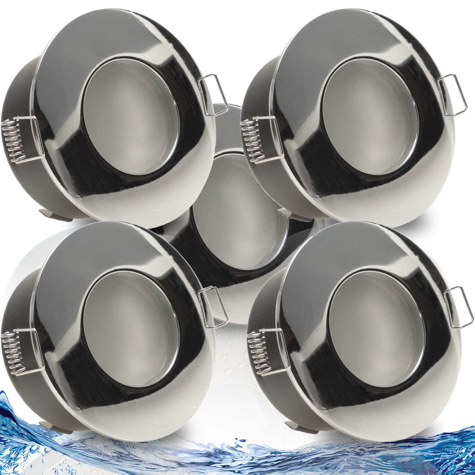 trendlights24 NAU Decken Einbaustrahler flach Chrom IP65 230V 5W 5er Set | Decken Einbauleuchte, rund, ultra flach, Einbautiefe 50 mm, LED Spots, Neutralweiß, 4000k, austauschbar, Bad, außen