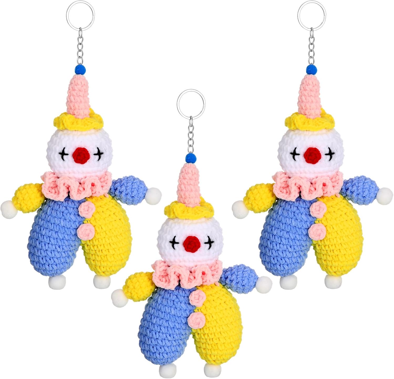 3 Pcs Clown Keychains Handmade Crochet Clown Bag Charm Cute Funny Birthday Gift for Car Key Backpack Accessories(Cute Style)