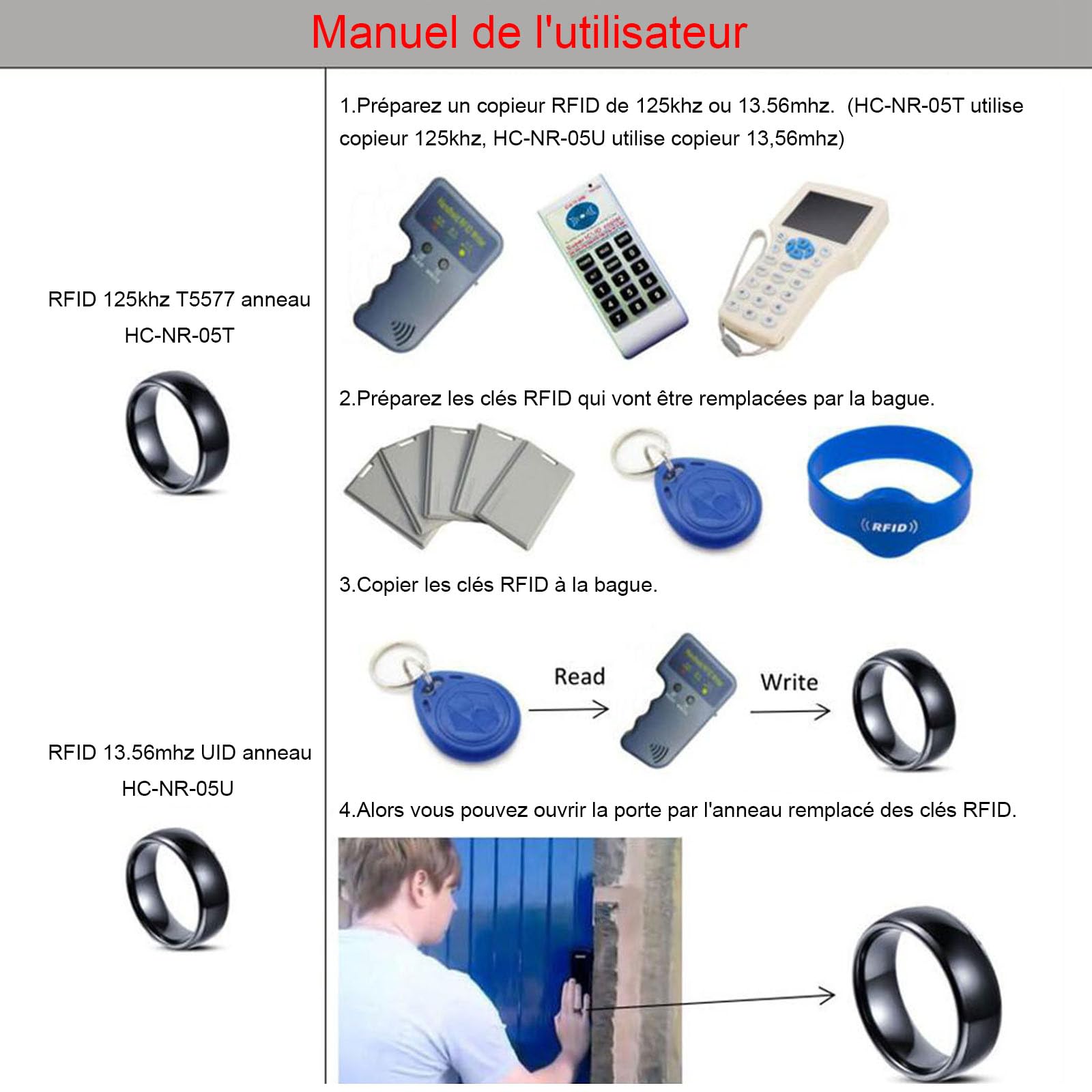 t5577 Chip RFID negro cerámica inteligente dedo reescritura anillo ID para hombres y mujeres desgaste