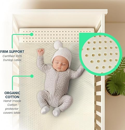 Miniatura 5 de Cubrecolchón de látex orgánico para cuna y cama de bebé de 3 pulgadas con funda de algodón orgánico (cuna estándar, 52 x 28 pulgadas), certificado