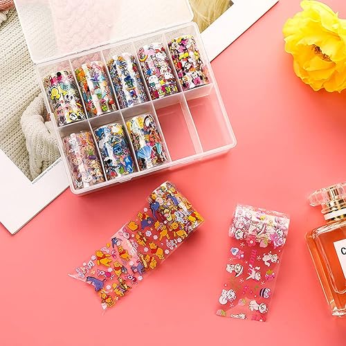 Miniatura 2 de 10 Rolls Cute Cartoon Nail Foil Transfer Stickers Nail Art Supplies Designer Nail Stickers Holographic Nail Art Foil Decals Cartoon Nails Designs