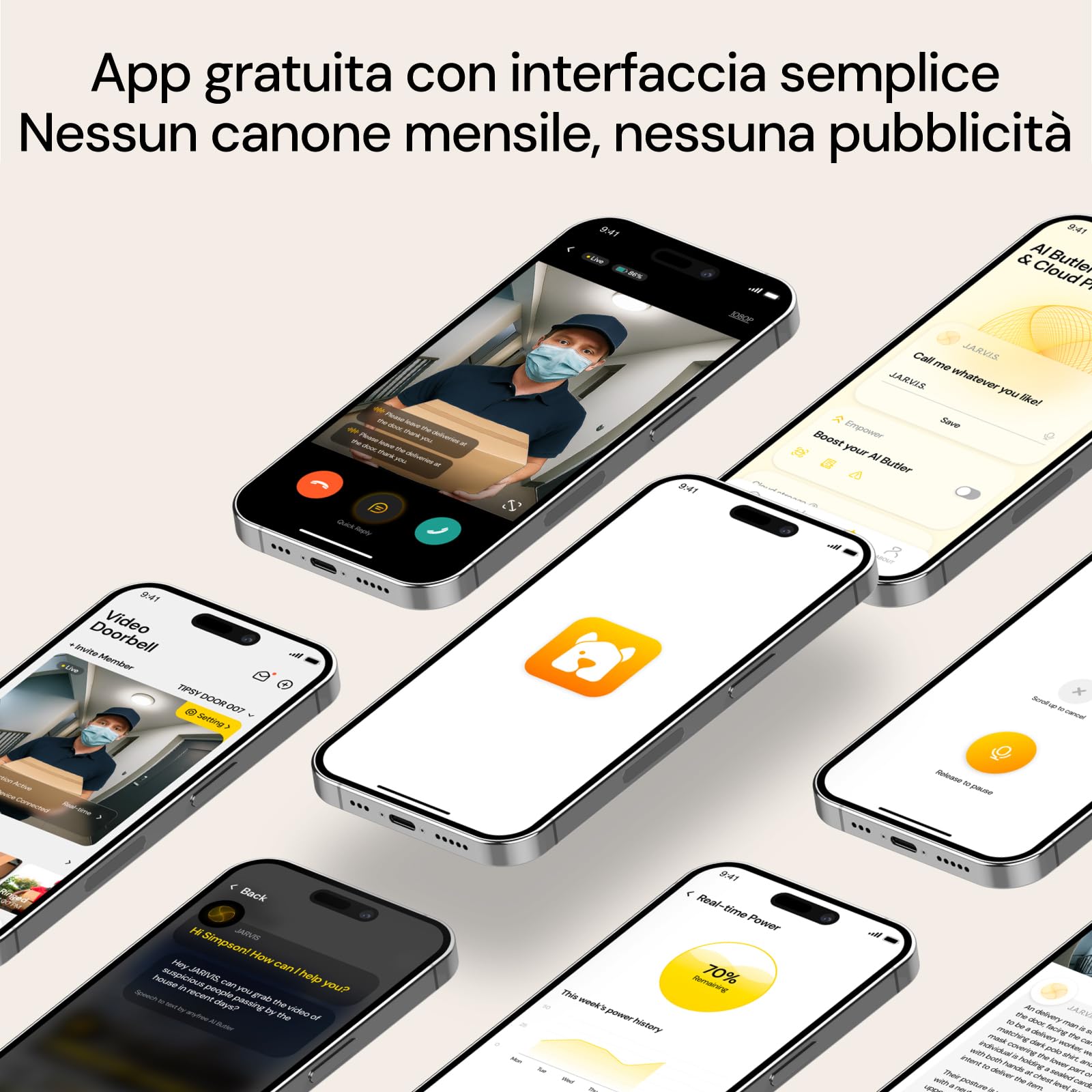 anyfree Videocitofono Wifi Campanello Senza Fili da Esterno,Videocitofono Wifi da Esterno,Rilevamento Intelligente delle Persone,Audio Bidirezionale,Supporta il Wifi a 2,4/5GHz (Oro)