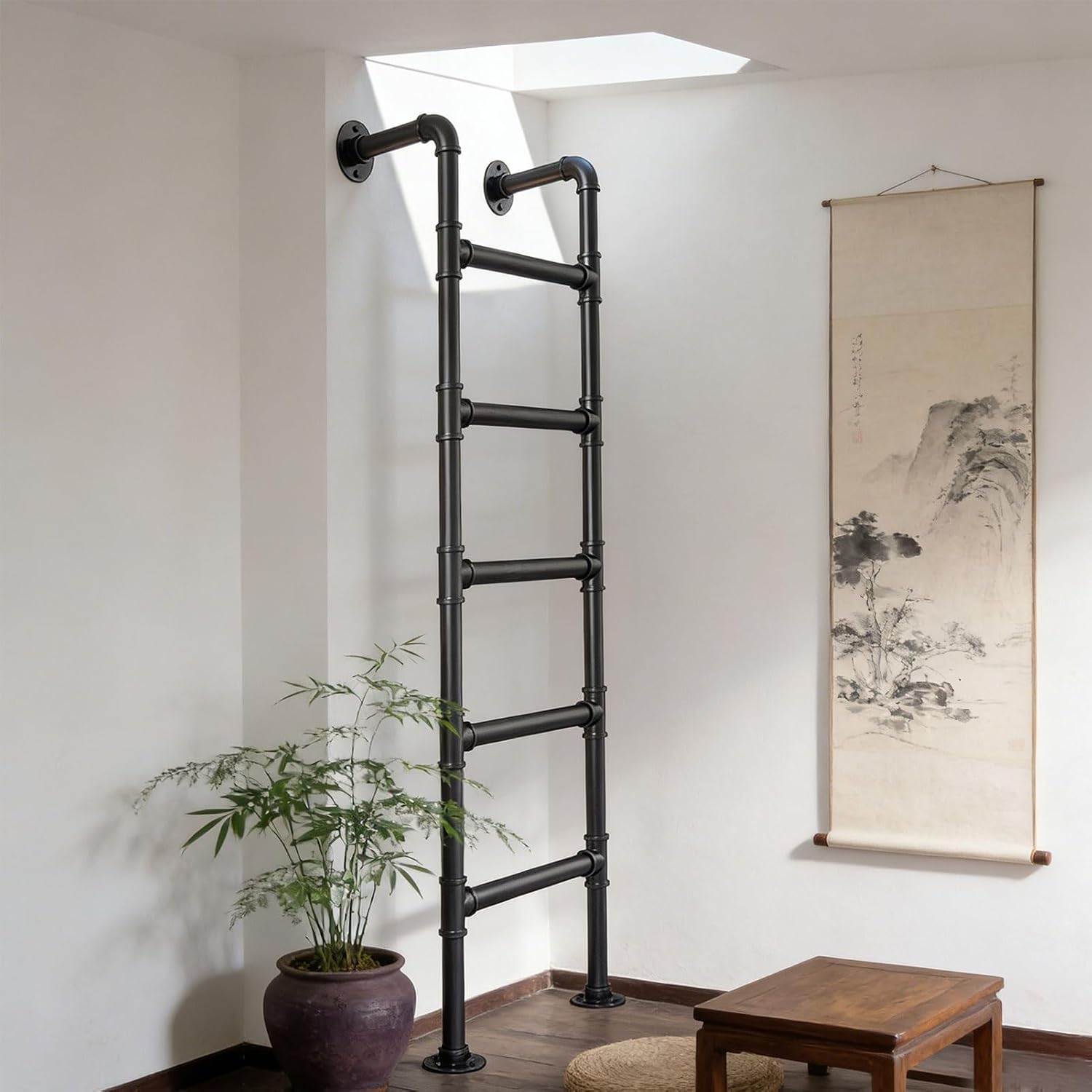 Wall Mounted Loft Ladder 100-300cm | Emergency Escape Ladder for Basement & Dorm | Space-Saving Climbing Ladder for Bunk Beds & Library (63in/160cm) - Durable Design
