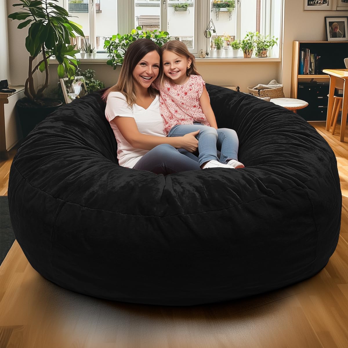 Ultimate Sack 6000 6-Foot Bean Bag Chair, Charcoal Fur Cover – Oversized Foam Lounger, Floor Seat, Small Sofa, or Couch Bed for Living Area, Gaming Room, or Reading Lounge