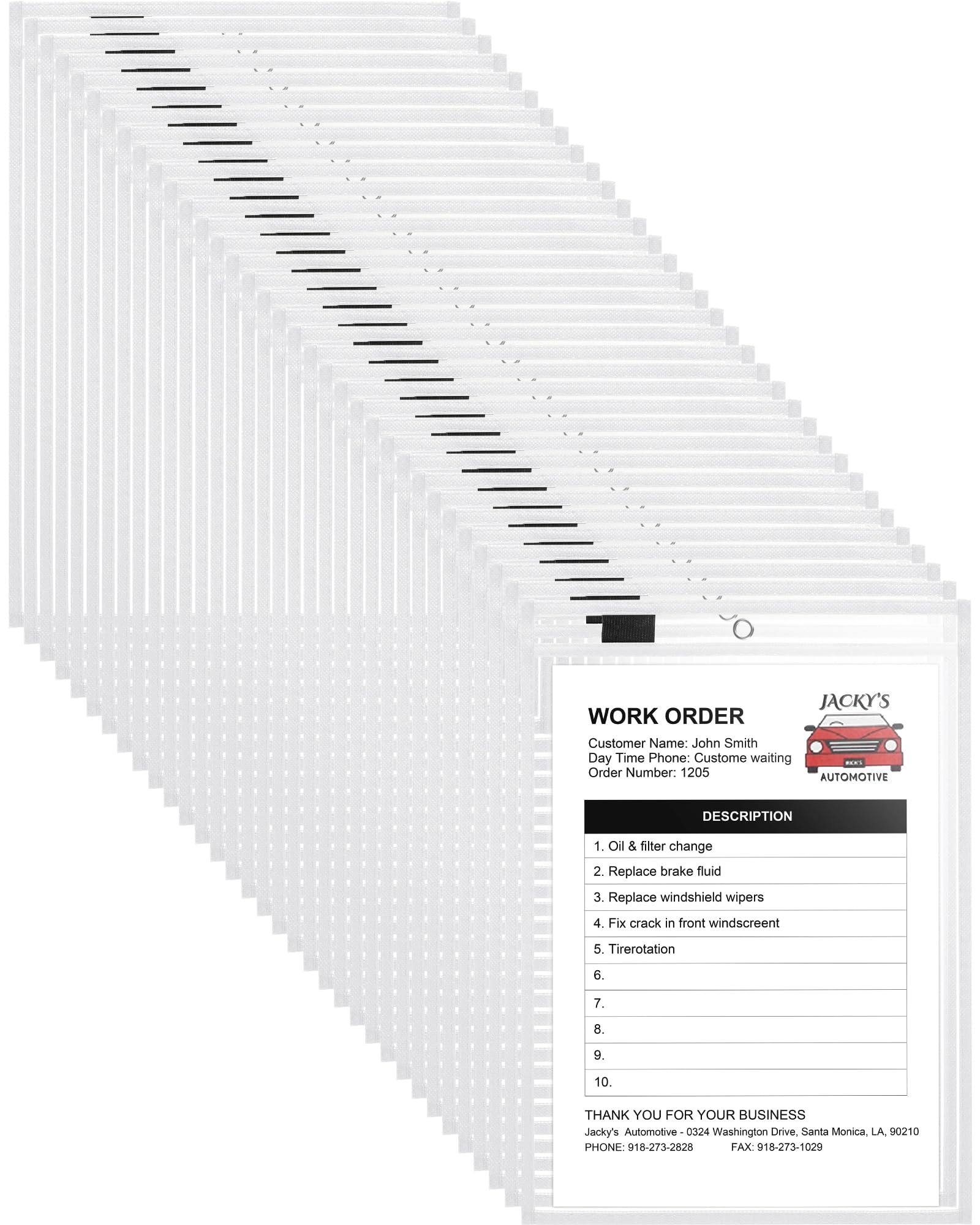 Nezyo 50 bolsillos de plástico de borrado en seco, soportes para boletos de trabajo, bolsillos para pedidos de tiendas, fundas transparentes para boletos, fundas de plástico para suministros de