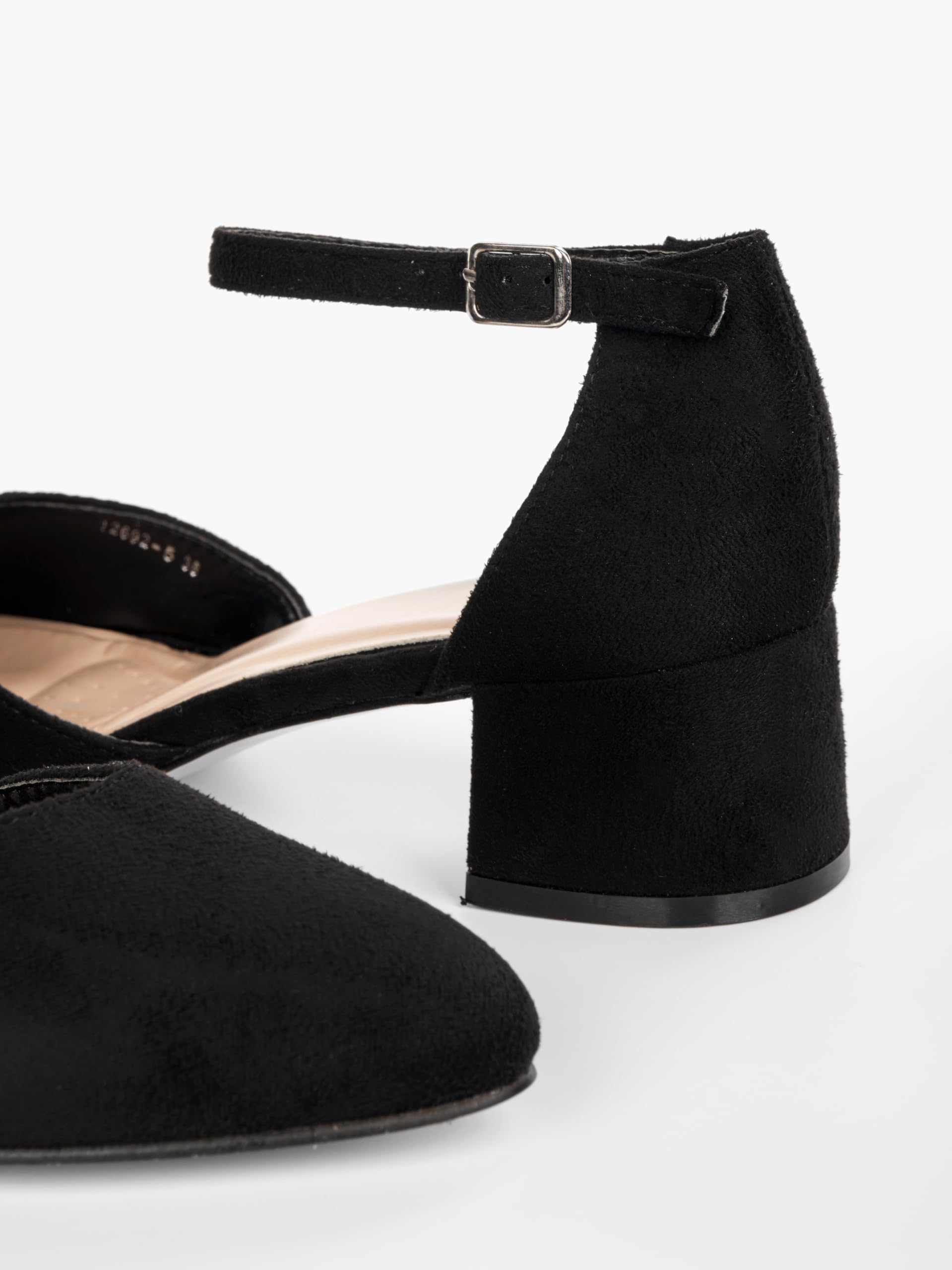 Tacones, Zapatos de Tacón Mujer, 4 cm Tacón Bloque, Negro/Beige, Piel sintética/Microfibra, 12692