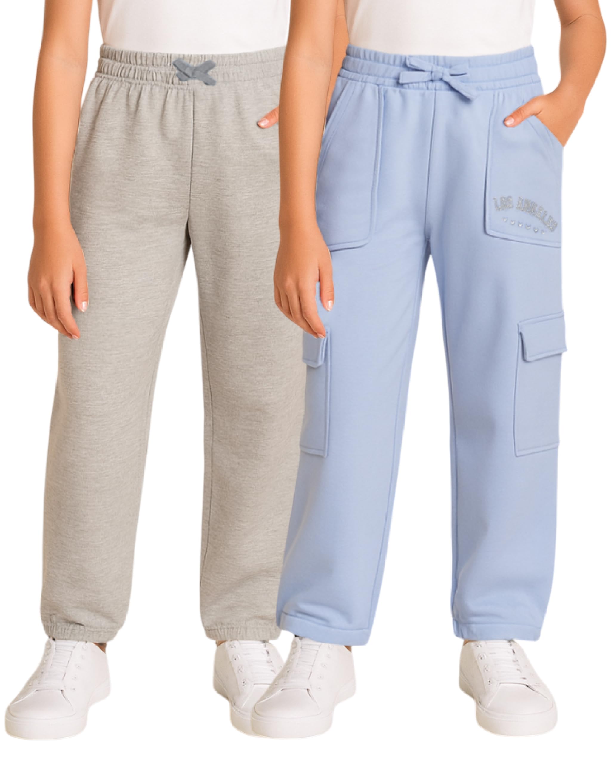 Real Love Girls Sweatpants - 2 Pack Lighweight Soft Fleece Cargo Pants & Jogger Sweatpants for Girls (Sizes 7-16)
