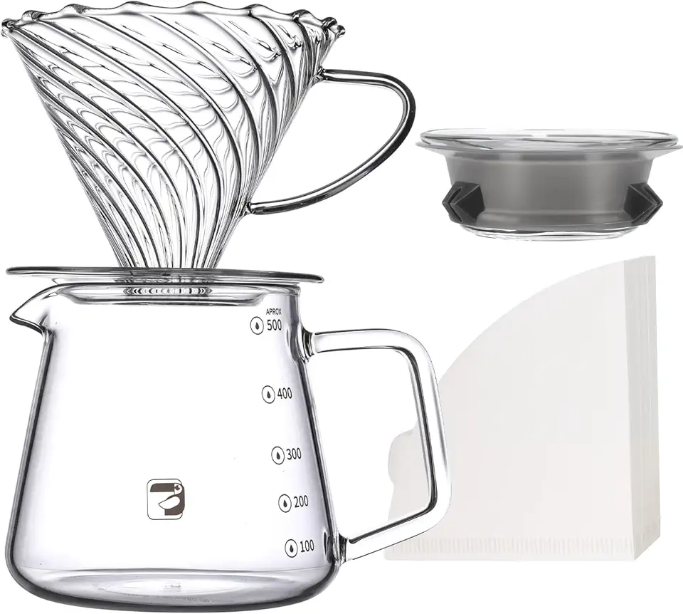 Conjunto Completo para Café V01 - Suporte 02 em Vidro + Coador de Vidro 500ml com 50 Filtros, Amantes de Café