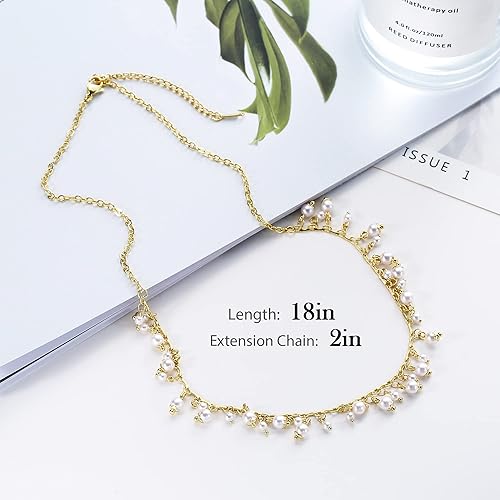 Vista 4 de KesaPlan Juego de collar de perlas, collar de perlas ajustables chapado en oro de 14 quilates y pulsera de perlas y aretes de perlas para mujer