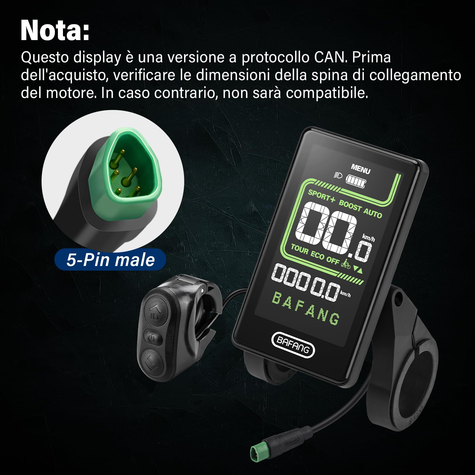BAFANG 5 Pin C020 Display LCD elettrico per bicicletta per M620, M600, M560, M510, M420 Motore, E-Bike Display per computer con Livello 0-5 di supporto al pedale, Protocollo CAN