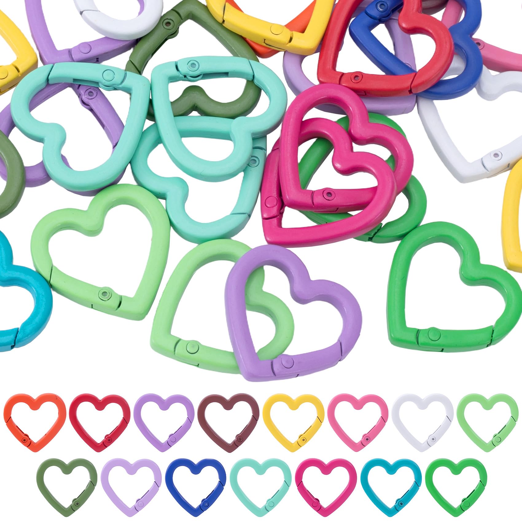 15pcs Heart Spring Clasp Clips, Colorful 25MM Mini Heart Shape Keyring Clips, Metal Love Spring Snap Keychain Rings for Keys, Crafts, Handbags