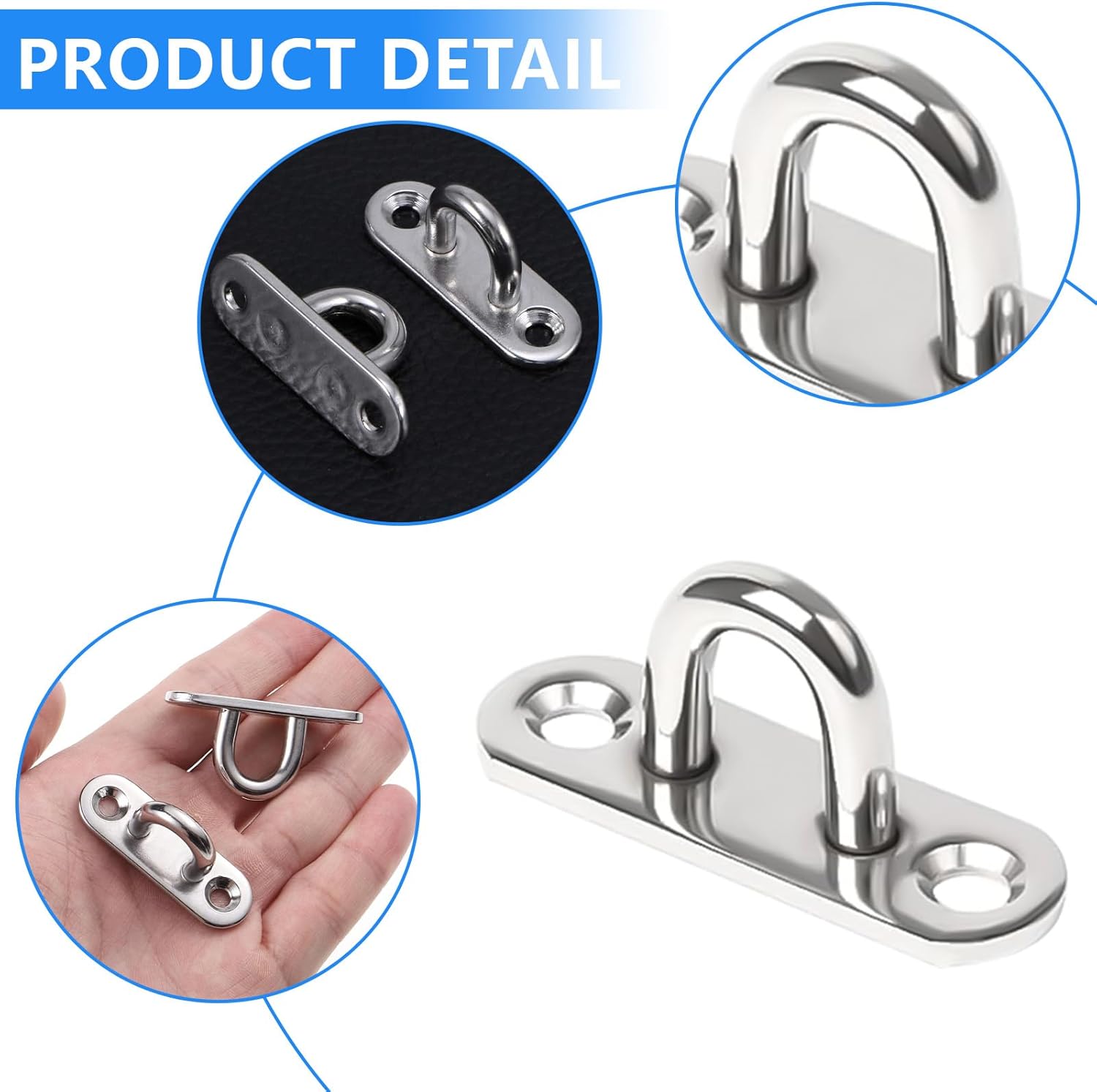 Pack of 20 Stainless Steel Eye Plates, M5 Eye Plate with 40 Screws, Eye Plate with Eyelet for Hanging Items, Awnings, Deck Plates