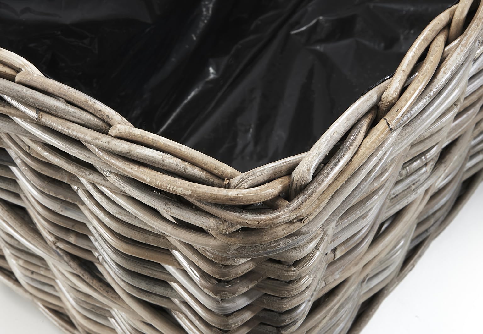 Kobolo Blumenbank Lauro eckiger Pflanzkorb aus Rattan 62x29x29 cm Grau
