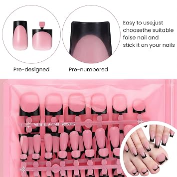 60 Pcs Black French Tip Press on Toe Nails, Medium Square Fake Toenails