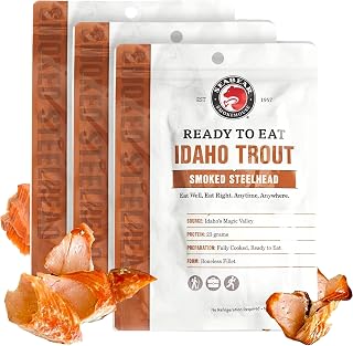 SeaBear Ready-to-Eat Idaho Trout 3-Pack | Fully Cooked Shelf-Stable Smoked Trout Fillets, No Refrigeration, Gourmet High-Protein Snack, 3.5oz Pouches