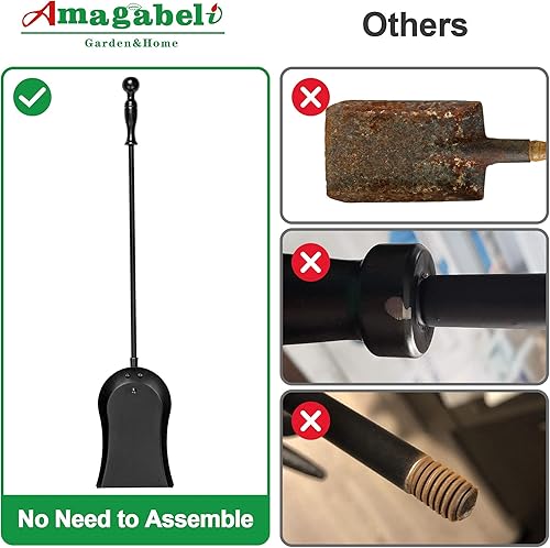 Miniatura 3 de AMAGABELI GARDEN & HOME Pala de chimenea de 32 pulgadas para cenizas, pala de ceniza, herramientas de chimenea de hierro forjado, mango largo,