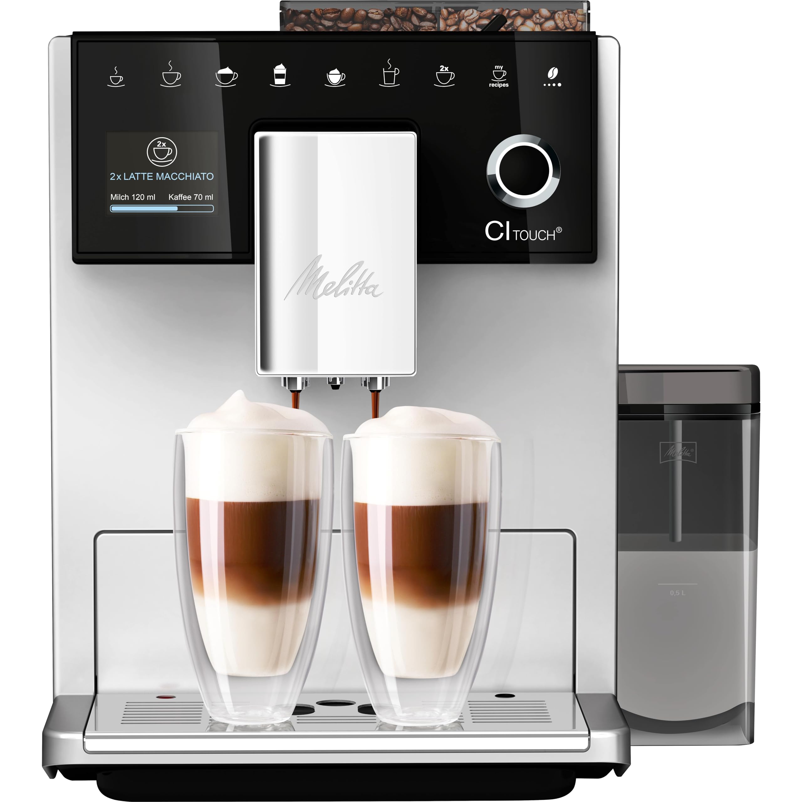 Melitta CI Touch F630-111 brewing two latte macchiatos simultaneously