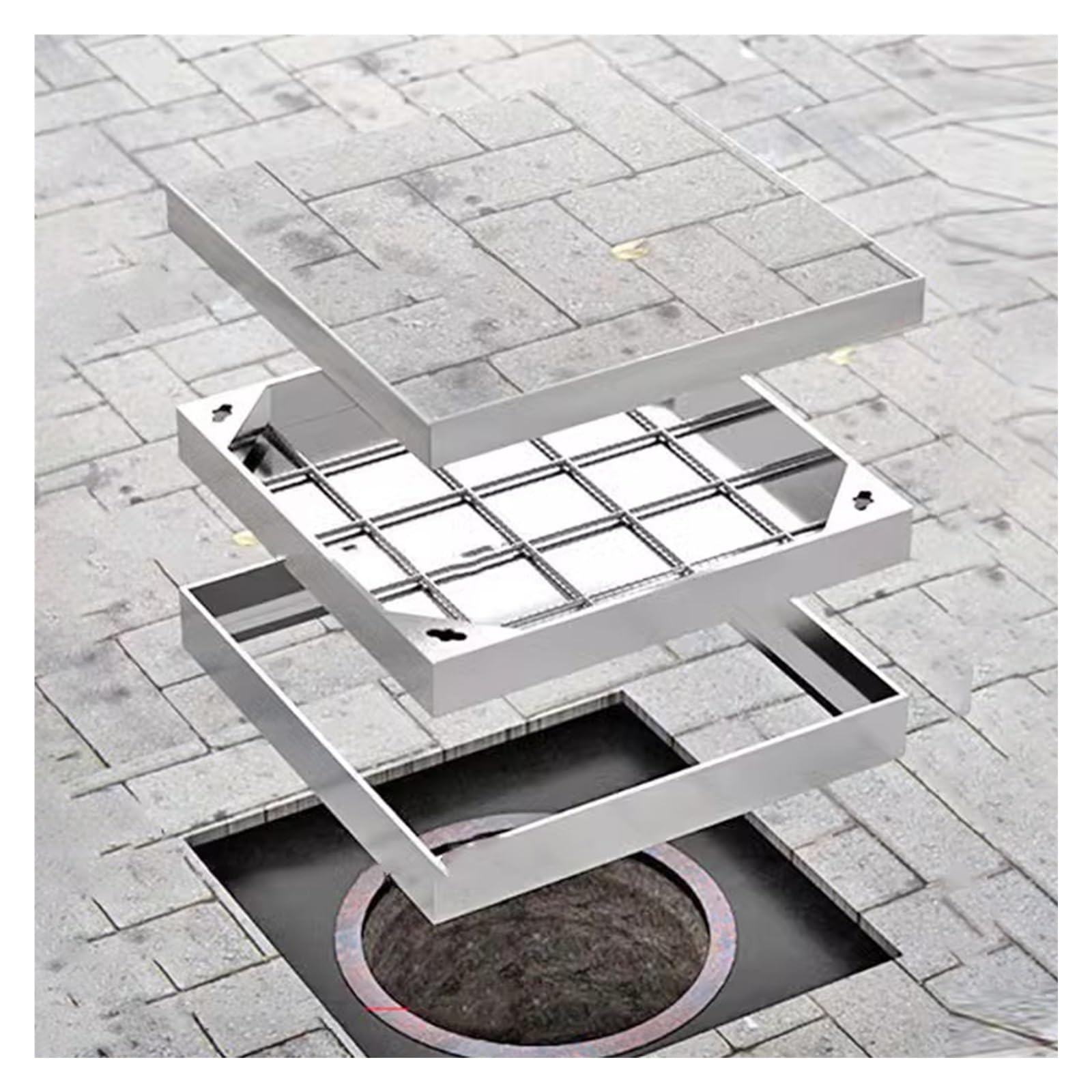Heavy Du inless - Cubiertas de boca de acero empotradas cuadradas para uso en exteriores, ideales para patios, jardines, carreteras, 20-39 pulgadas (33in x27in / 84 x 68 cm)