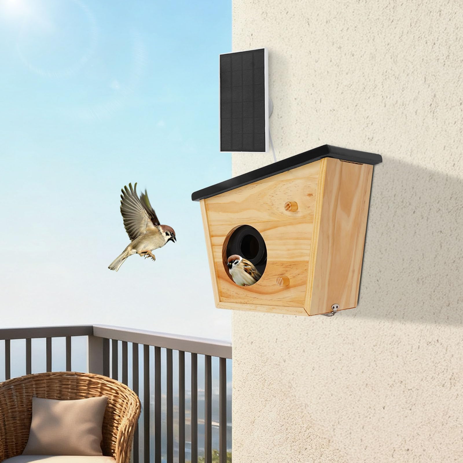 Vogelhaus mit Kamera Solar, Intelligenter Nistkasten mit KI-Vogelerkennung, HD-Nachtsicht & 4400mAh Akku, Wetterfestes Vogelfutterhaus für Draußen mit 35mm Eingang, Vogelbeobachtung für Garten & Balko