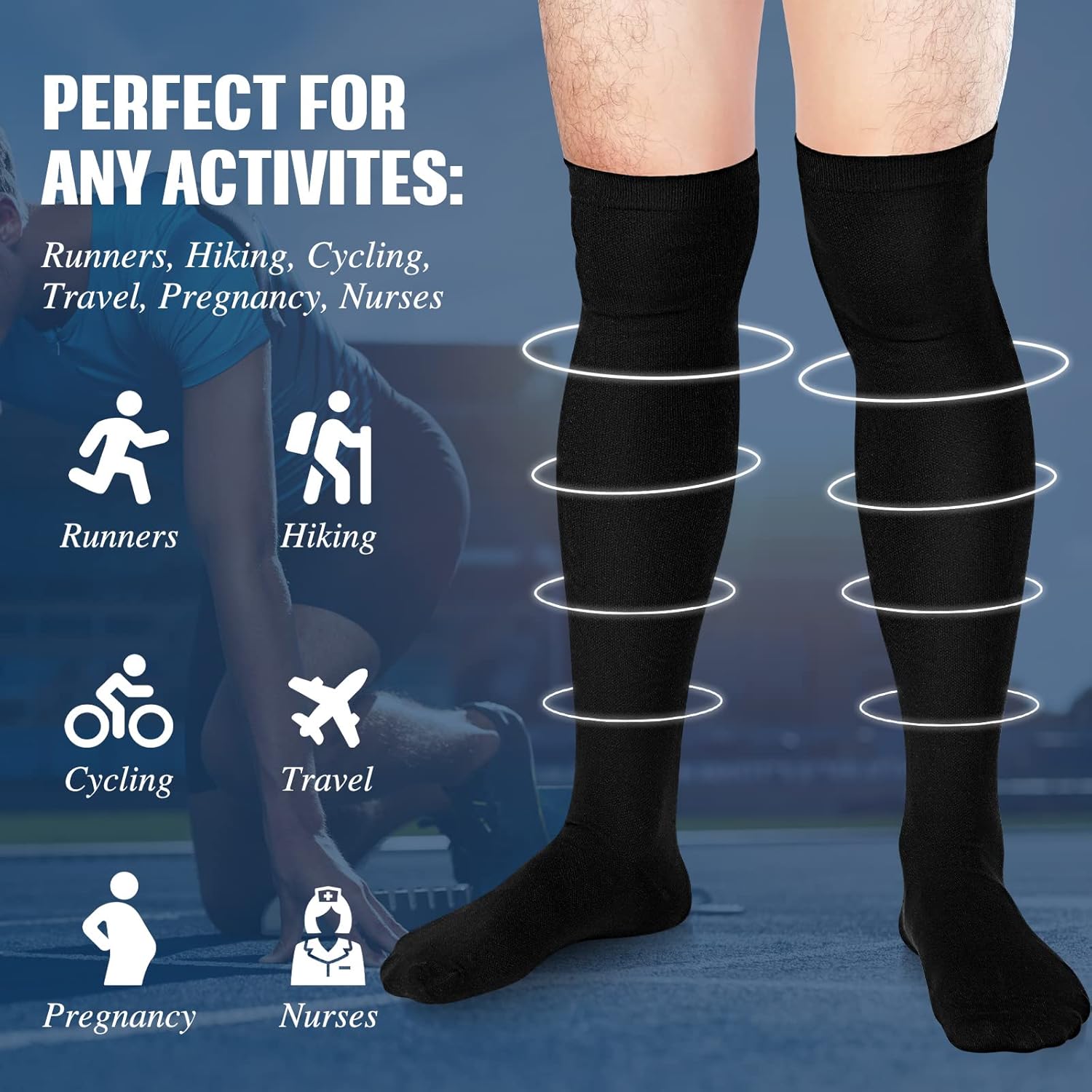 Sureio 6 Pairs Thigh High Men's Compression Socks 20-30 Mmhg Knee Compression Socks Xl Grip for Men and Women - Image 5