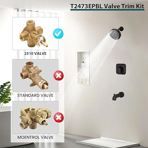 Miniatura 2 de Miory T2472EPBL Genta - Sistema de ducha negro mate compatible con kit de molduras de ducha Moen, fácil instalación, incluye cabezal de ducha, mango