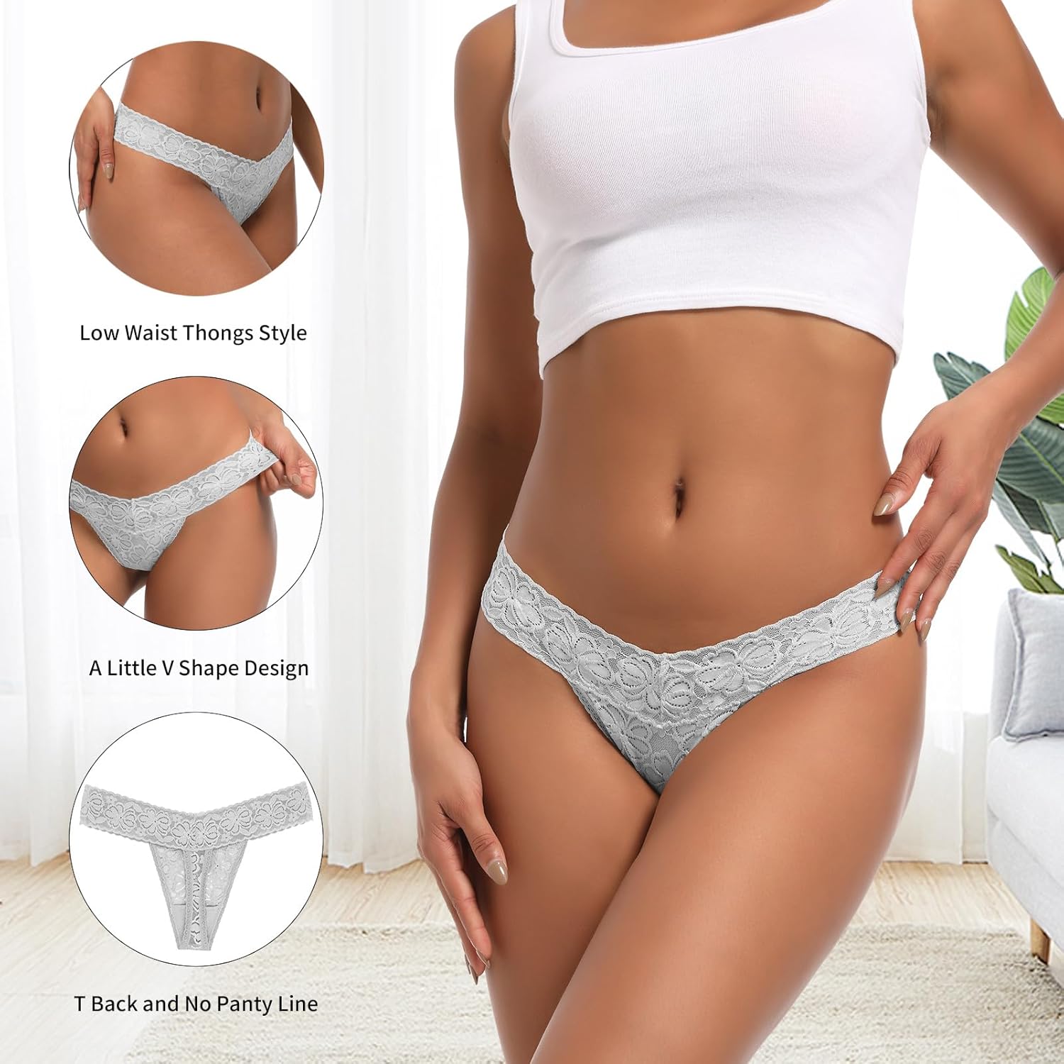 Lace Thongs For Women Plus Size Sexy Underwear T Back Stretch Womens Thongs Underwear 5/6/10 Pack - Image 3