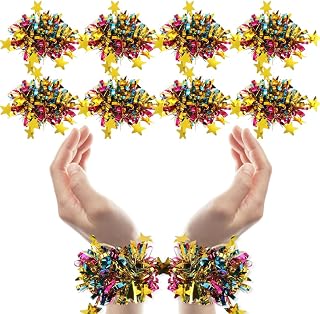 OULIGET Cheerleader Poms Poms Wrist Flower,Dance Team Spirited Fun Metallic Foil Hand Flowers,Sports Meeting Supplies Spirit Accessories for Kids Adults