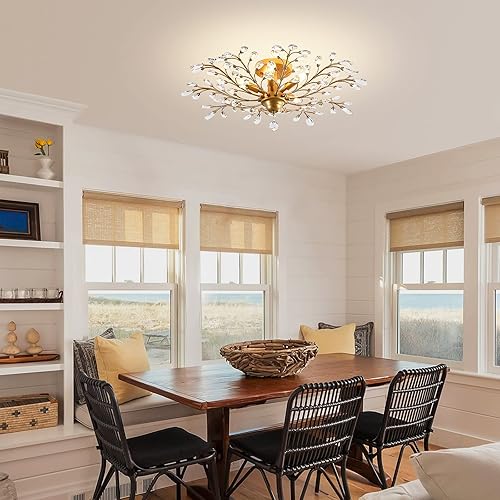 Miniatura 3 de Ganeed Candelabros de cristal, iluminación de techo LED transparente K9 vintage, lámpara colgante Edison montaje empotrado con 5 luces para sala de