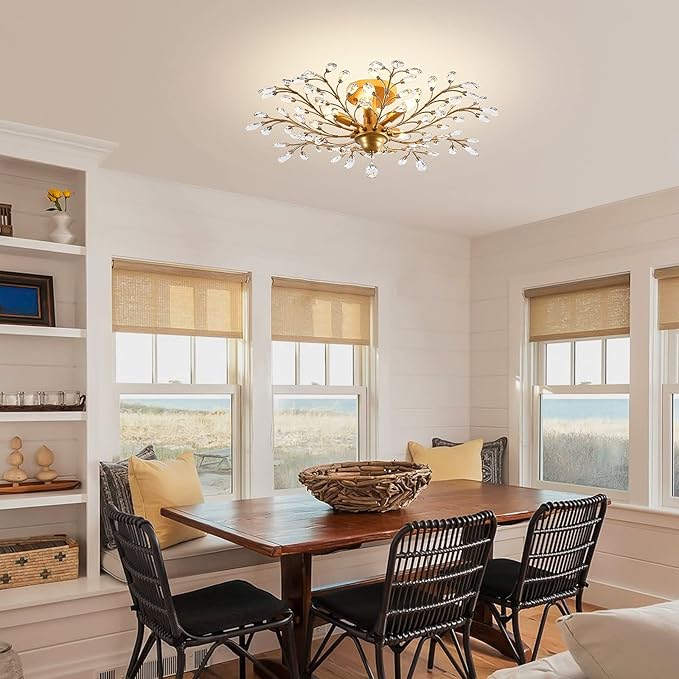 Ganeed Ganeed Vintage K9 Helder Kristal Kroonluchters Plafondverlichting Hanglamp Inbouwarmatuur voor Woonkamer Eetkamer Restaurant Veranda Hal Goud 5 Lampen photo 3