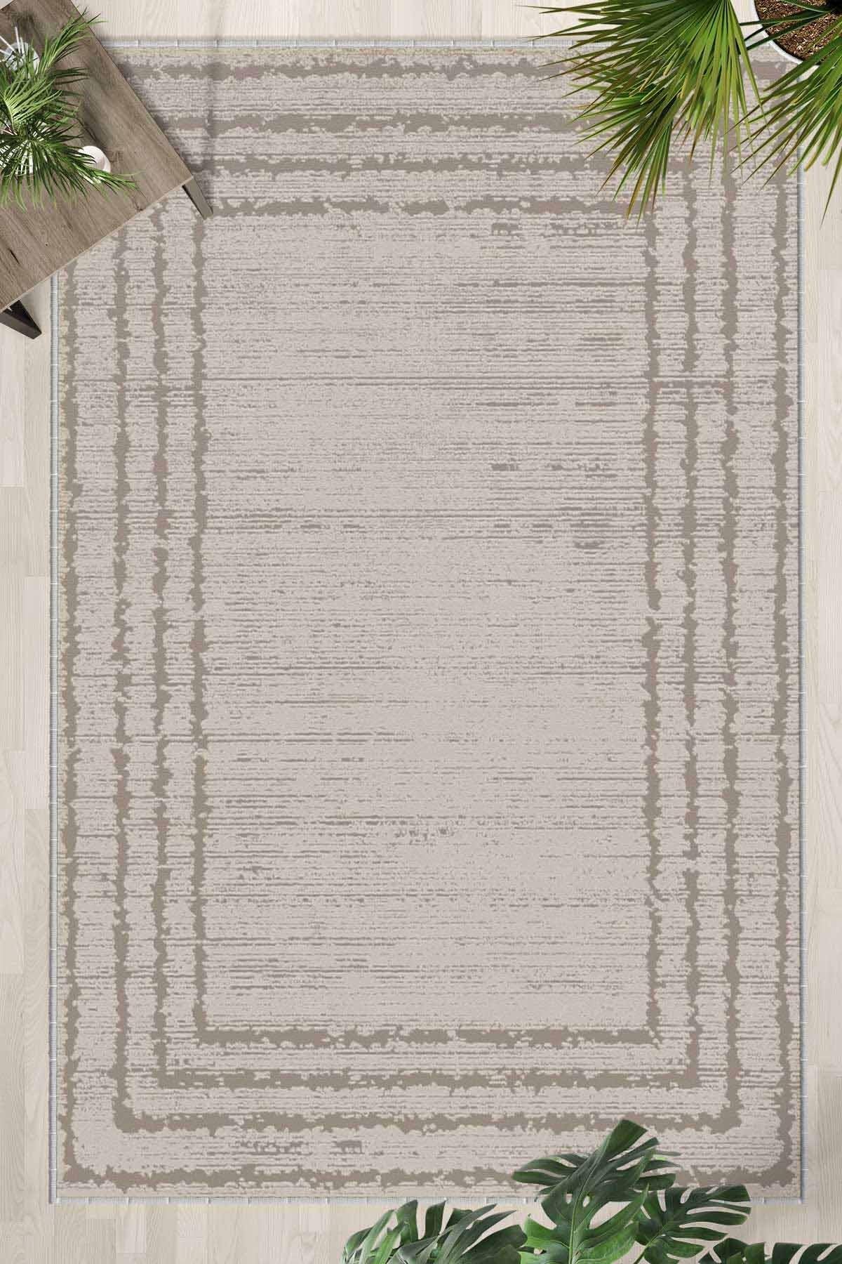 Monnhein Ekru Halı 1488 - Yıkanabilir, Kaymaz Taban, Dijital Baskılı, Leke Tutmaz, İnce Hav, Modern Salon, Oturma Odası, Yatak Odası ve Mutfak için Dekoratif Halı