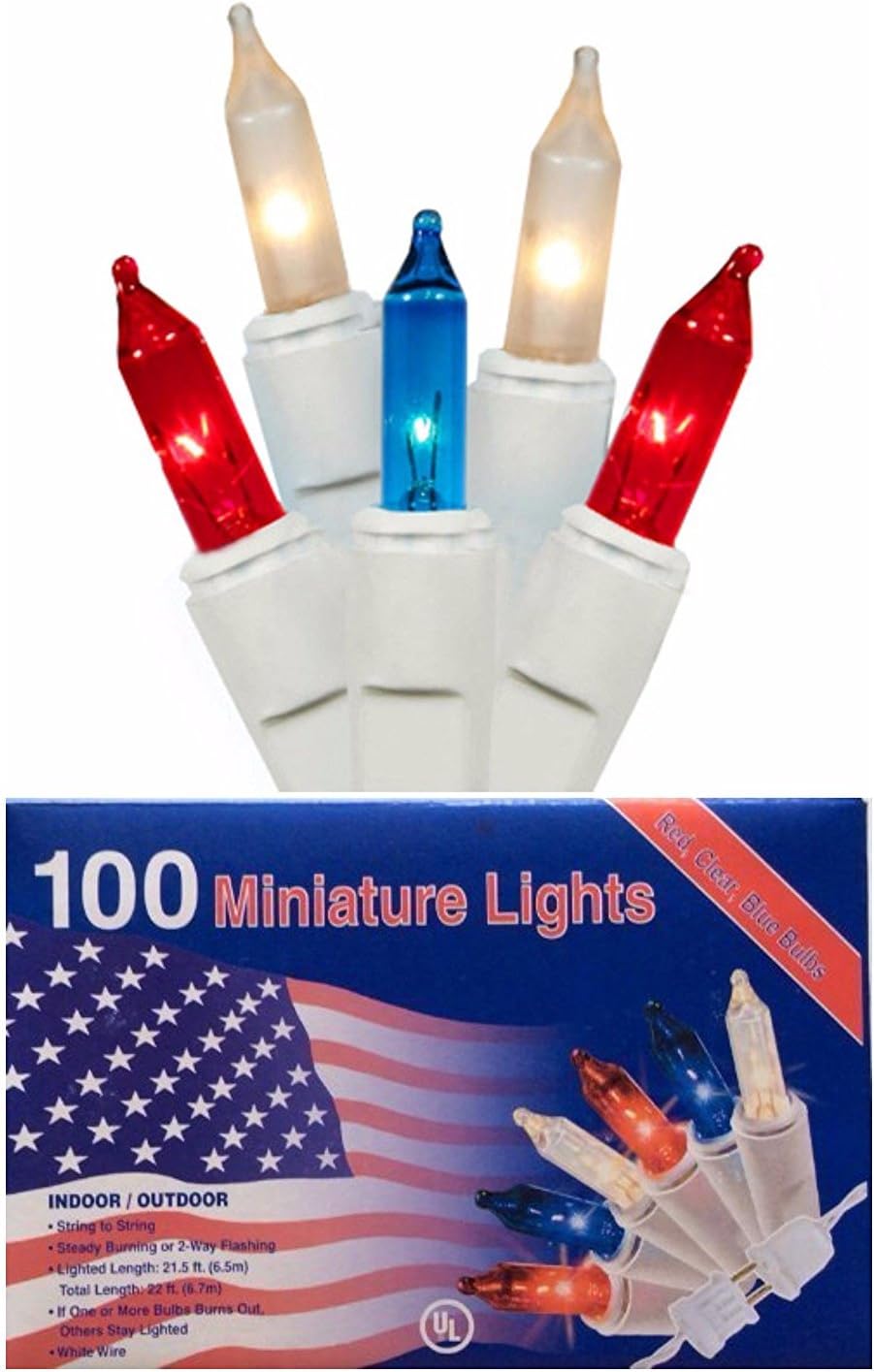 Nantucket Home Patriotic 100 Mini Lights Red White and Blue Indoor Outdoor Use Decoration
