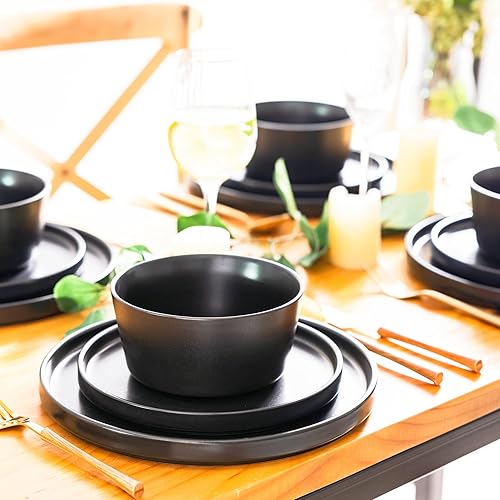 Miniatura 6 de AmorArc Juego de 6 platos llanos de cerámica, platos de cerámica mate de 10.0 pulgadas para cocina, modernos platos planos, aptos para microondas y