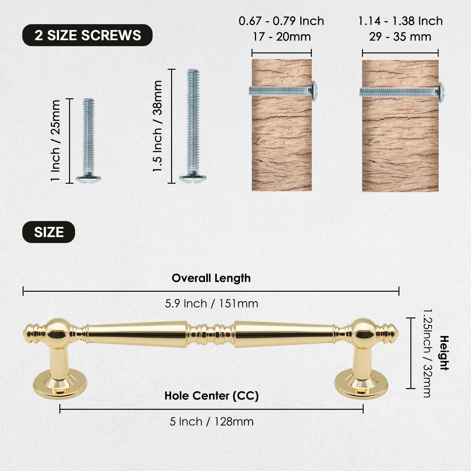 10 Pack Polished Gold Cabinet Pulls 5 Inch/128mm Hole Center Zinc Alloy Polished Brass Drawer Dresser Handles Shiny Gold Kitchen Cupboard Bathroom Furniture Hardware