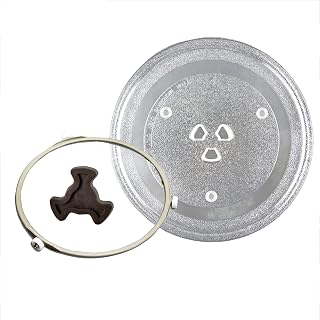 Swivels Plate 24.5Cm Microwave Plate Round Glass Plate Replacement Plate with 3 Wheel Roller Ring Support 17.8 Cm A Plastic Core Y-Shaped Bottom Design