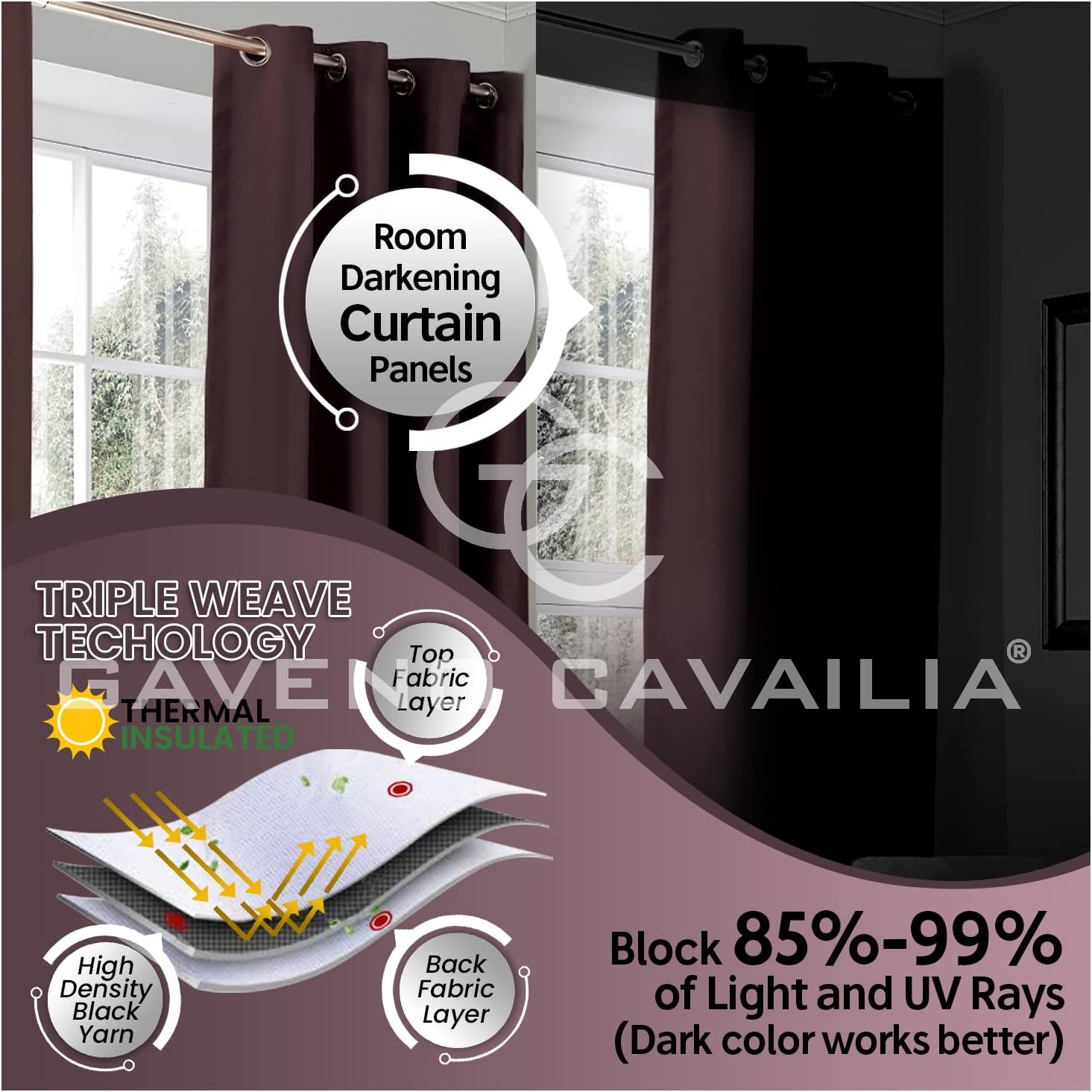 GC GAVENO CAVAILIA Eyelet Top Blackout Curtains Large Door Thermal Insulated Panels For Bedroom/Living Room, Choco, 66X72 Inch - Image 3