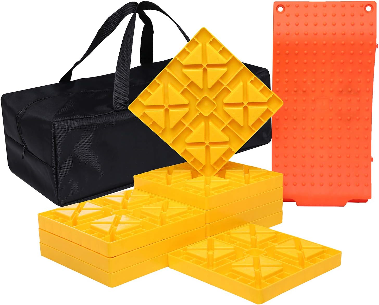 Homeon Wheels RV Leveling Blocks, One Top Tire Wheel Chock and 9 Pack Interlocking