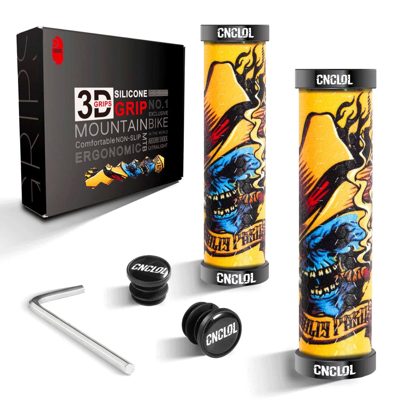 Chooee Silicone Mountain Bike Grips, MTB Grips Double Lock on Bicycle Handlebar Grip HHD