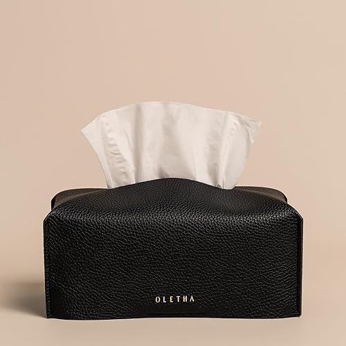 Miniatura 5 de OLETHA Funda para Caja de Pañuelos Rectangular Estética, Portador de Pañuelos de Caja Plana Mediana Rectangular, Negro
