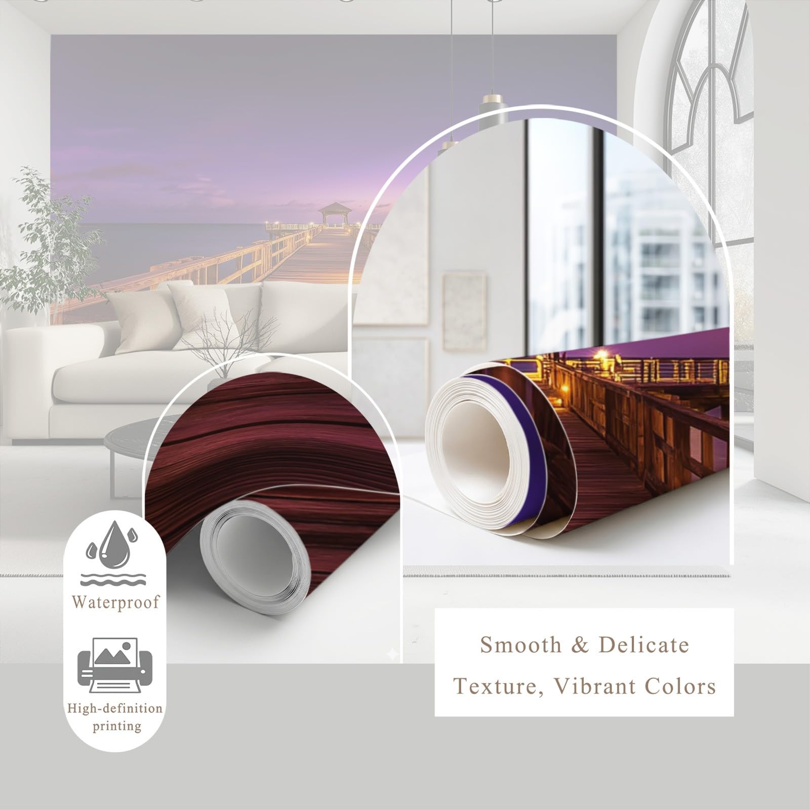 Générique 3D Papier Peint Intissé Moderne 300x210 cm, Violet Photo côtière