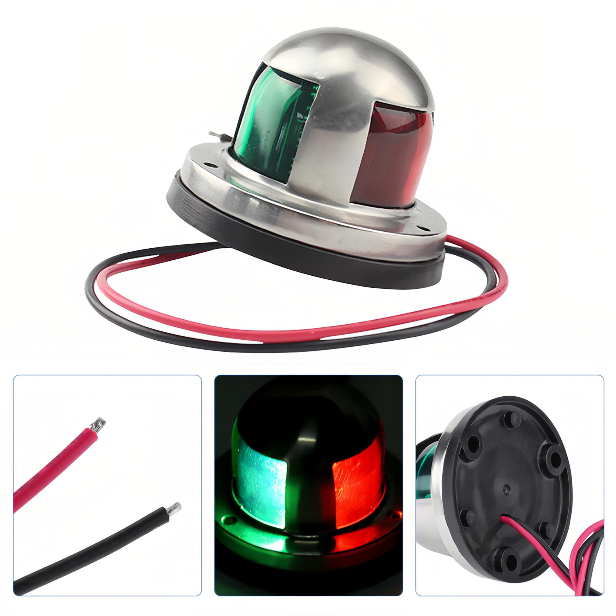 Luci Di Via Barca,12V Luce di Navigazione,Luci di Prua con Led Rosso e Verde IP68 Impermeabile In Acciaio Inossidabile Lampada di Segnalazione Notte per Barche Ricambi Barca Yacht