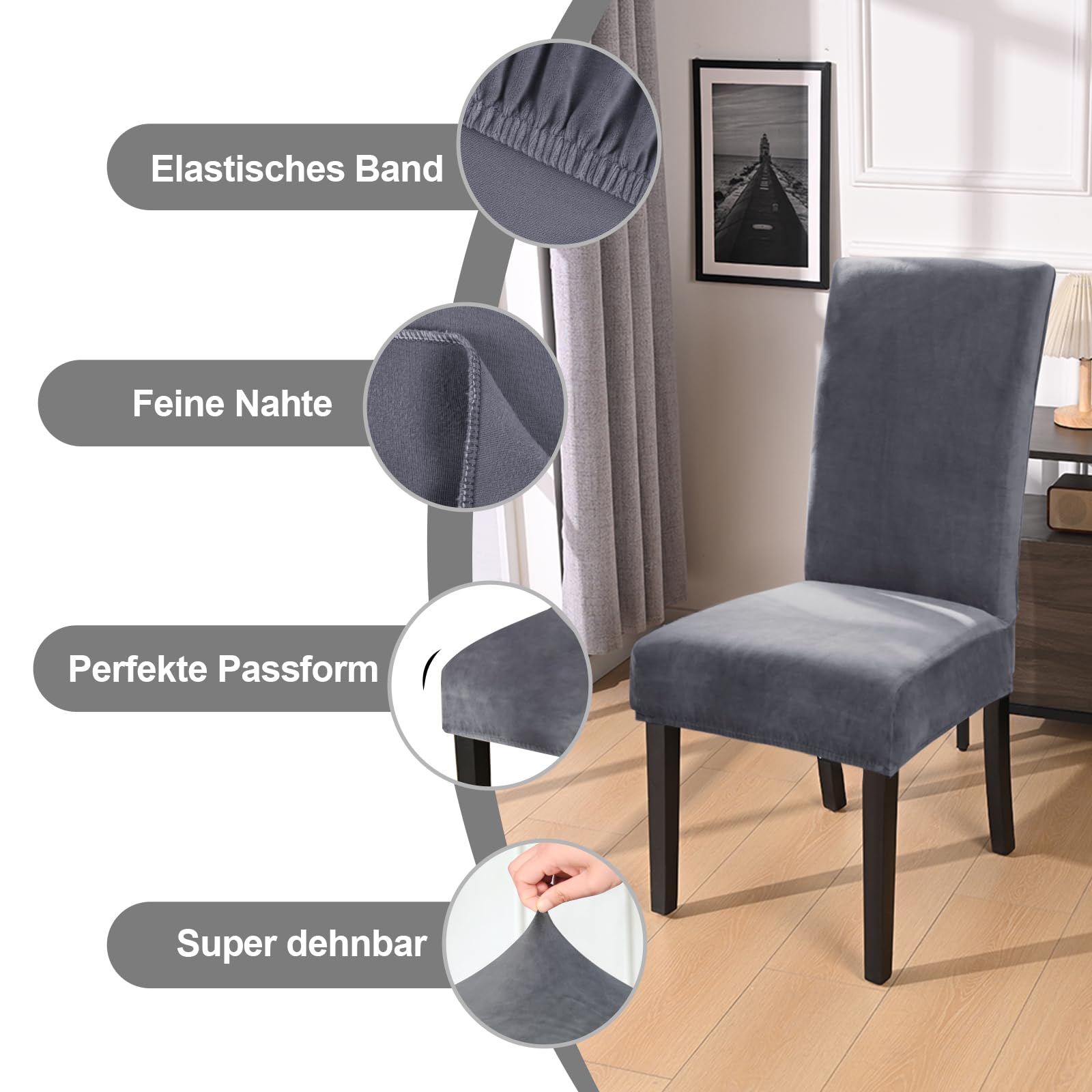Alishomtll Fundas elásticas de terciopelo para sillas, juego de 6, fundas de terciopelo/veludo para sillas de balanceo, fundas lavables para sillas, protección para sillas para cocina, restaurante
