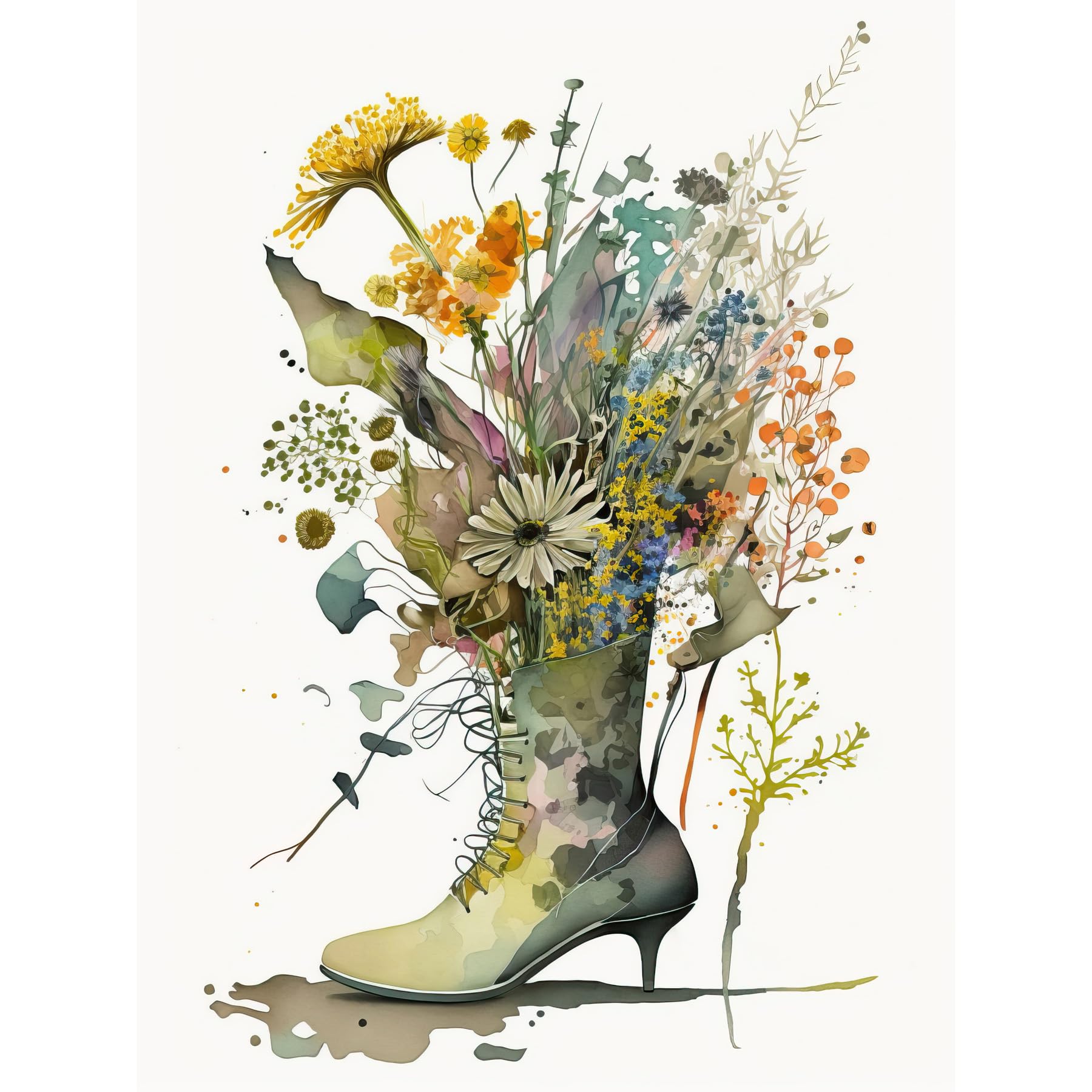 Artery8 Spring Wildflower Bouquet Stiletto Military Boot Extra Large XL Wall Art Poster Print