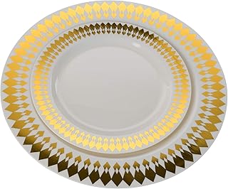 10.25in. Gold Brilliance Design Premium Plastic Wedding Plates (40 Pack) China-Like