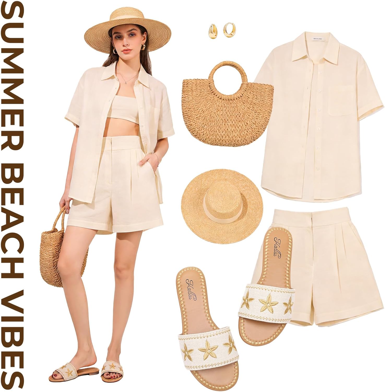 katliu Women's Flat Sandals, Boho Embroidery Floral Sandals, Vacation Slide Sandals - Image 6