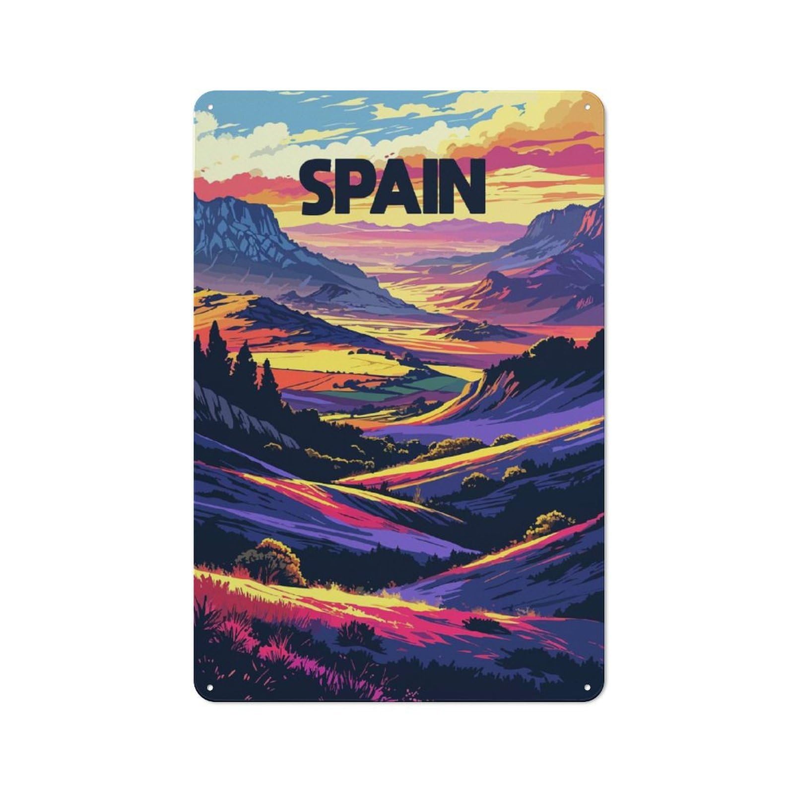 Junmoney Style-6 Tin Wall Plaque 30X20cm With Spain Landscape Art For Workshop Wall, Housewarming Wall Decor For People Furnishing Workshop