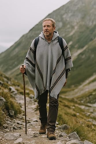 Miniatura 5 de Gamboa Alpaca Wool Poncho for Mens Mexican Pancho with Hood Cowboy and Western Style Adult Ponchos