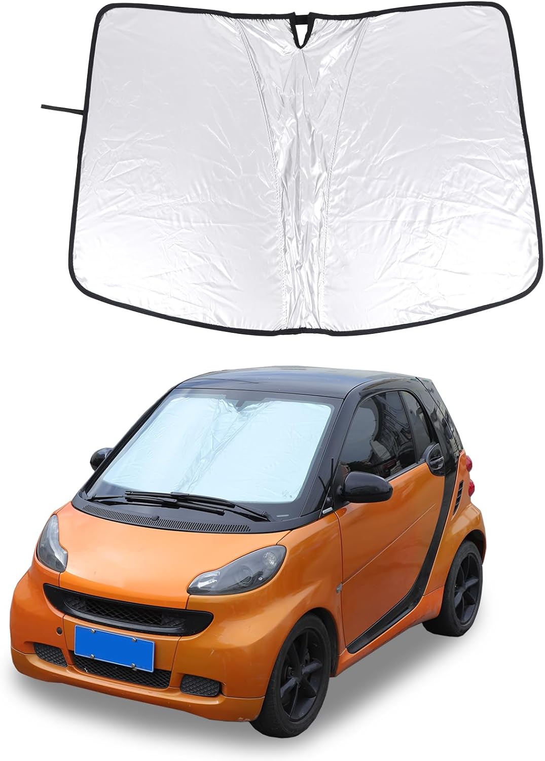 Car Front Windshield Sunshade Compatible with Mercedes Benz Smart 451 Fortwo 2009-2015 Foldable Front Window Sun Shade Shield Block Heat and Sun Protection (White, Memory Wire)